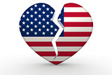 Broken white heart shape with United States flag