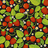 Traditional Russian seamless pattern with strawberries in style khokhloma