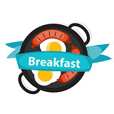 Breakfast Scrambled Eggs with Sausage Icon in Modern Flat Style 