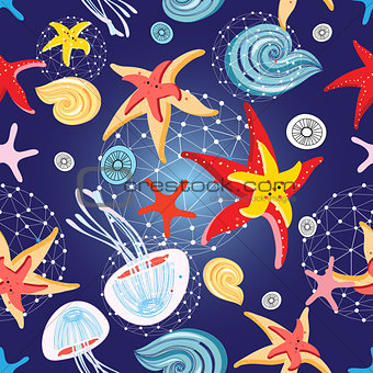 Pattern of starfish and jellyfish