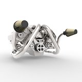 Brilliant large automotive V8 engine with a turbocharger. 3d rendering.
