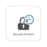 Secured 24-hour Icon. Flat Design.