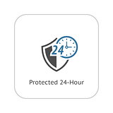 Protected 24-hour Icon. Flat Design.