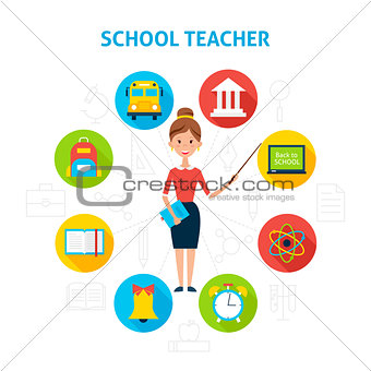School Teacher with Education Icons Concept