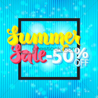 Summer Sale 50 Off Lettering over Blue Abstract Background