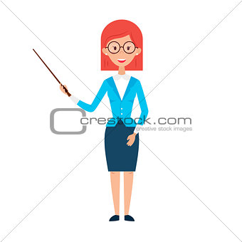 Woman Teacher with Glasses and Pointer