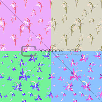 set of flowers snowdrops, lilies of the valley seamless vector i