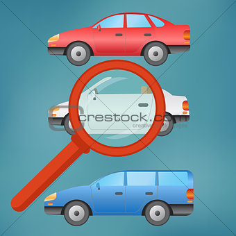 A magnifying glass selects a car.