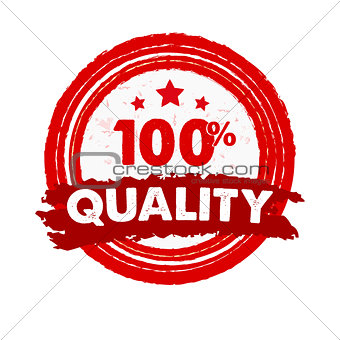 100 percentages quality and stars, grunge drawn circle label 