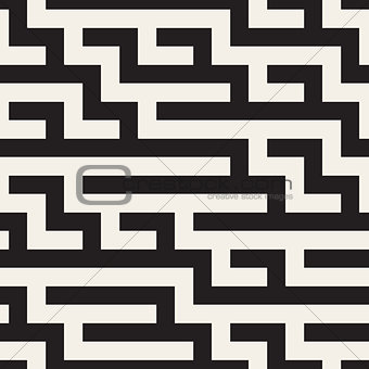 Vector Seamless Black and White Geometric Maze Lines Pattern