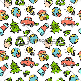 Vector doodle style ecological seamless pattern.