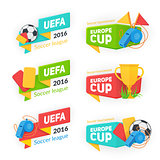 Collection of soccer cup badges.