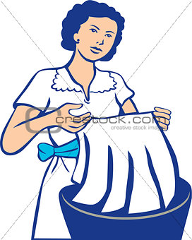 Housewife Washing Laundry Retro