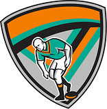 Rugby League Player Playing Ball Shield Retro