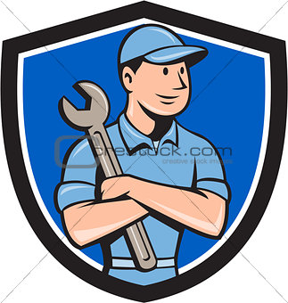 Mechanic Arms Crossed Spanner Crest Cartoon