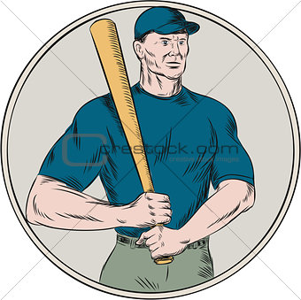 Baseball Player Batter Holding Bat Etching