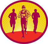 Marathon Runner Circle Woodcut