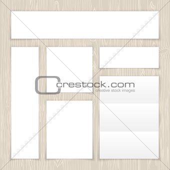 Set of White Banners on Light Wooden Surface