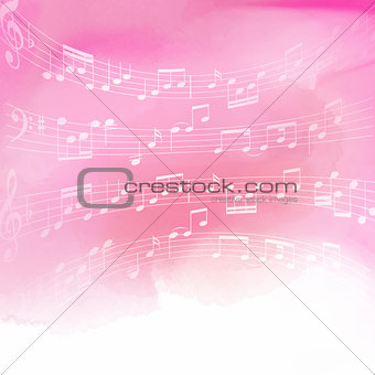 Music notes on watercolor background 