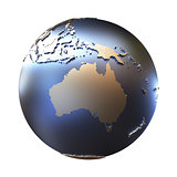 Australia on golden metallic Earth