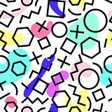 Vector seamless pattern with colorful spots. Memphis Style. Abstract 80s.