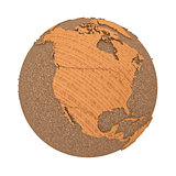 North America on wooden planet Earth