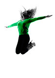 woman silhouette isolated jumping happy