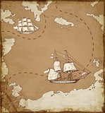 Ancient map with ships.