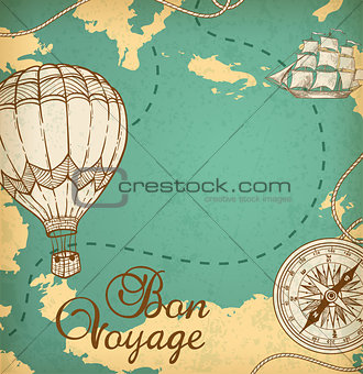 Map with ship and balloon air. 