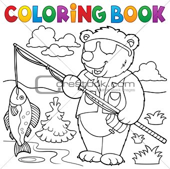 Coloring book bear fisherman theme 1