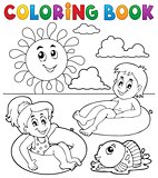 Coloring book children in swim rings 1