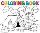 Coloring book scout boy with flags