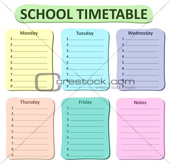 Weekly school timetable theme 1