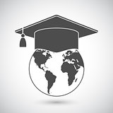 Graduation Cap and World Globe Icon