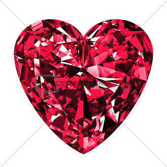 Ruby Heart Over White Background.