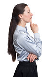 Side view portrait of attractive businesswoman thinking
