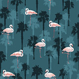 Tropical summer seamless pattern with flamingo birds