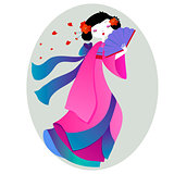 beautiful illustration of a geisha in pink kimono