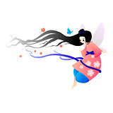 Illustration pretty fairy in a dress with flowers and butterflies