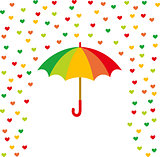 Umbrella and rain of colored hearts