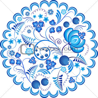 Blue flowers floral russian ornament gzhel frame. Vector illustration. Decorative composition.