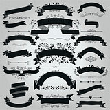 Vector Black Hand Drawn Rustic Ribbons, Banners Shapes