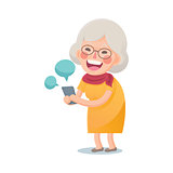 Happy Old Woman Using Smart Phone