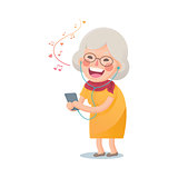 Happy Old Woman Listen the Music