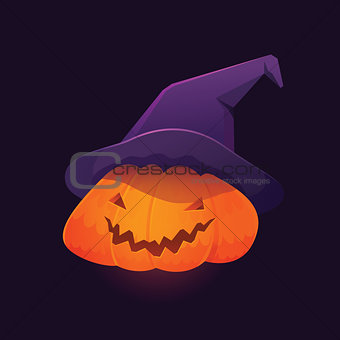 Jack 'O Lantern Pumpkin wearing Witch Hat