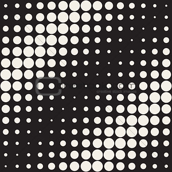 Vector Seamless Black and White Circles Diagonal Gradient Halftone Pattern