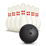 Bowling Ball and Pins Isolated on White