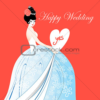 Wedding card with a lovely bride 