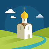 Russian Orthodox Cathedral Church flat illustration
