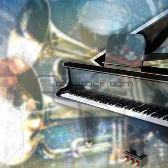 abstract grunge music background with grand piano